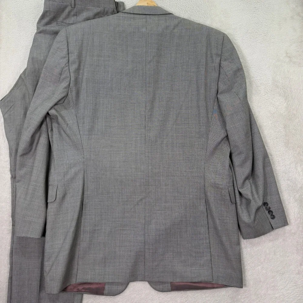 Jack Victor Mens 50XL Suit Grey Houndstooth Wool Super 110s Italian Fabric 42x34
